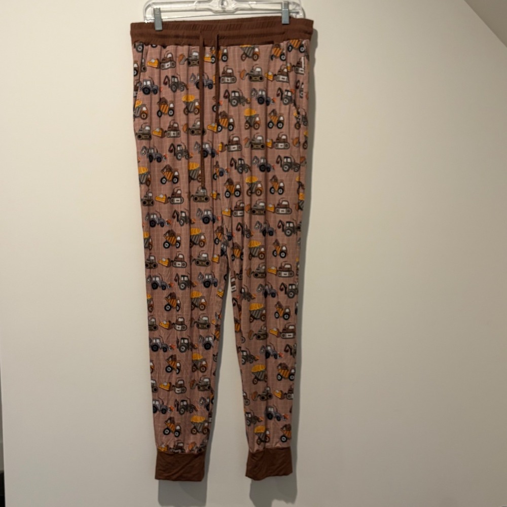 Remi & Friends Bamboo Thanksgiving Construction Vehicle Jogger Pants XL Tan